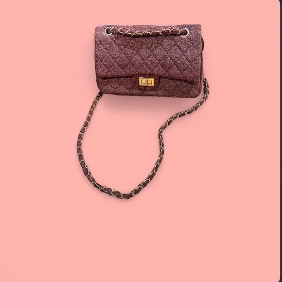 3Am Forever Handbags - NWOT 3AM Forever Burgundy Denim Crossbody Bag | Twist Lock Closure | Gold Chain
